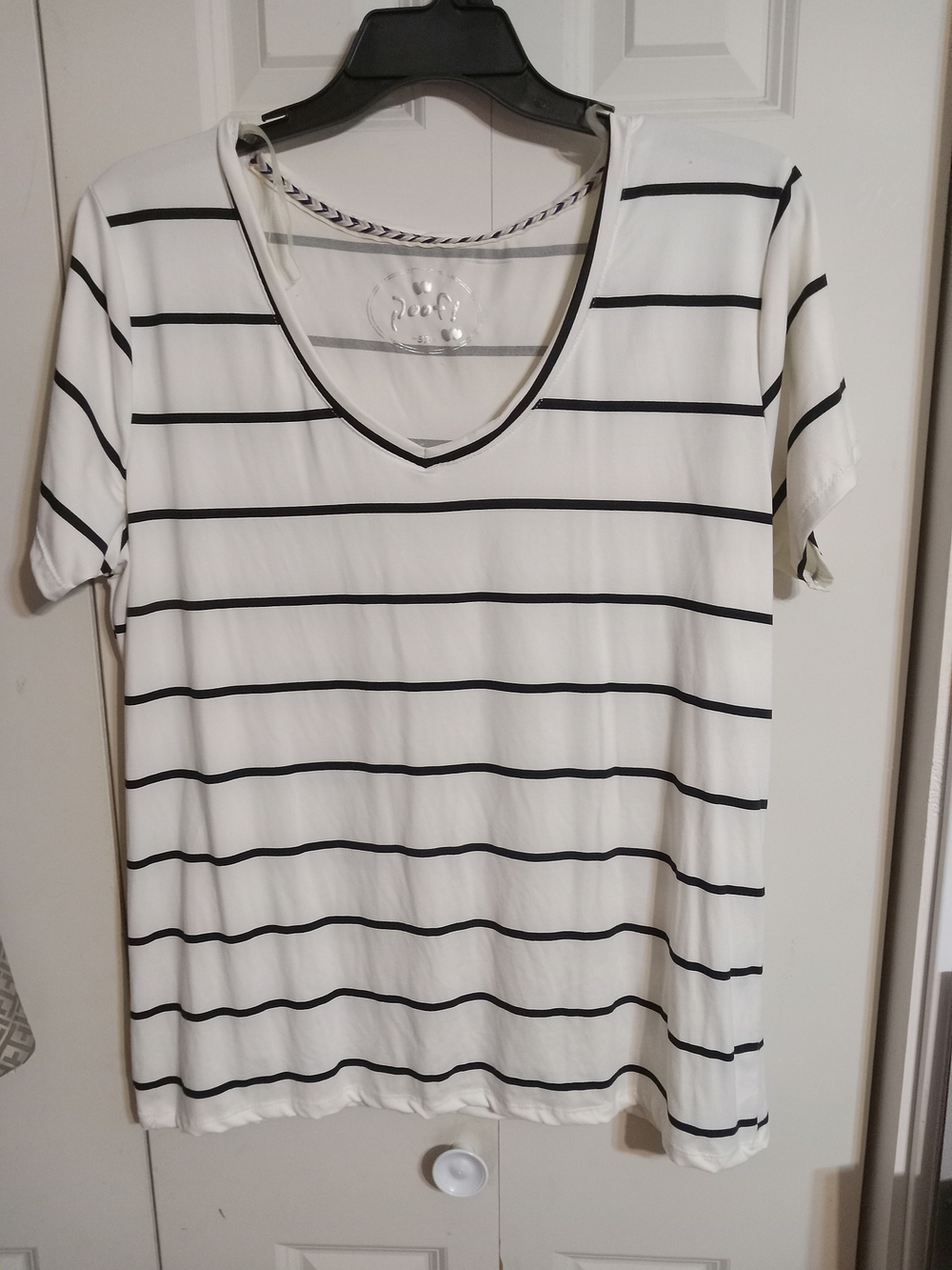 Poof! White Tee with Black Horizontal Stripes